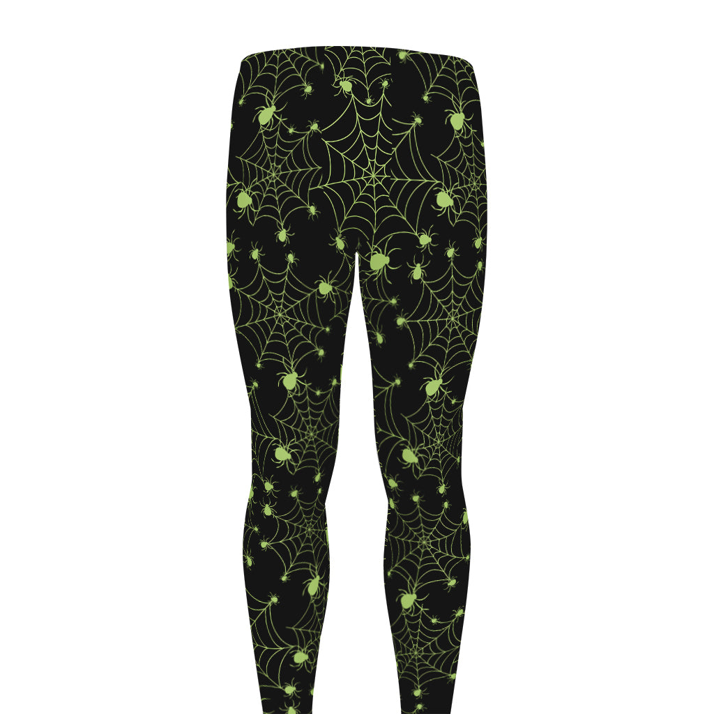 Black And Green Spider Web Pattern Print Men's leggings