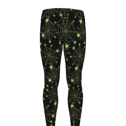 Black And Green Spider Web Pattern Print Men's leggings