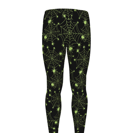 Black And Green Spider Web Pattern Print Men's leggings
