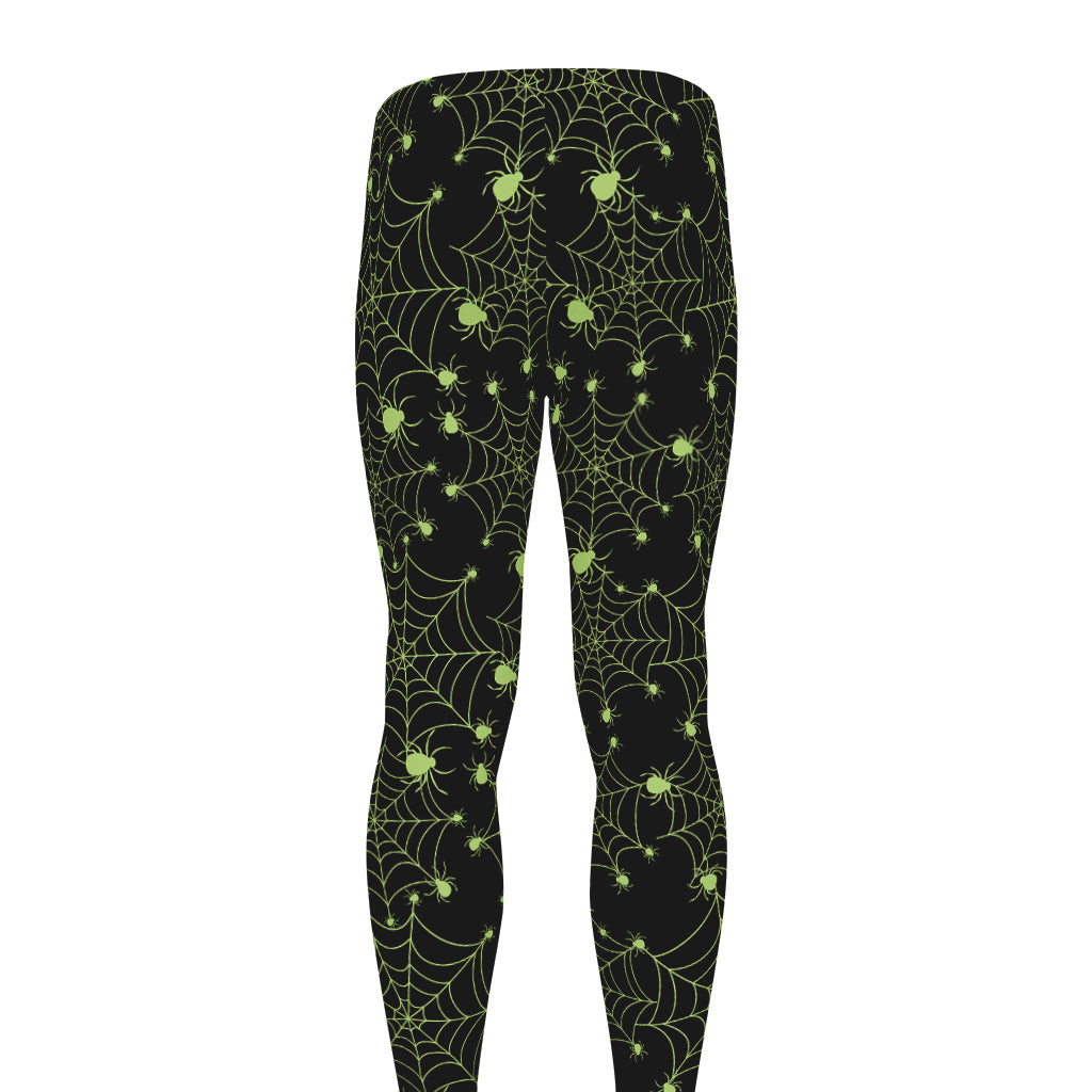 Black And Green Spider Web Pattern Print Men's leggings