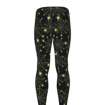 Black And Green Spider Web Pattern Print Men's leggings