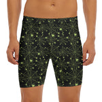 Black And Green Spider Web Pattern Print Men's Long Boxer Briefs