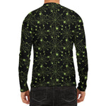 Black And Green Spider Web Pattern Print Men's Long Sleeve Rash Guard
