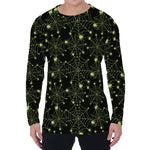 Black And Green Spider Web Pattern Print Men's Long Sleeve T-Shirt