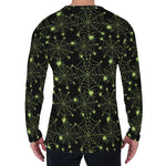 Black And Green Spider Web Pattern Print Men's Long Sleeve T-Shirt