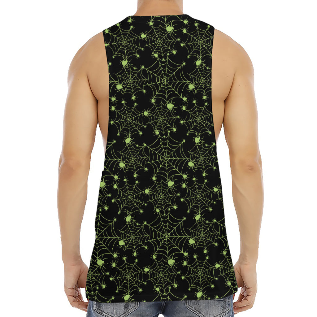 Black And Green Spider Web Pattern Print Men's Muscle Tank Top