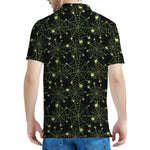 Black And Green Spider Web Pattern Print Men's Polo Shirt