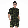 Black And Green Spider Web Pattern Print Men's Romper