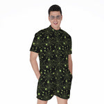 Black And Green Spider Web Pattern Print Men's Rompers