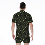 Black And Green Spider Web Pattern Print Men's Rompers