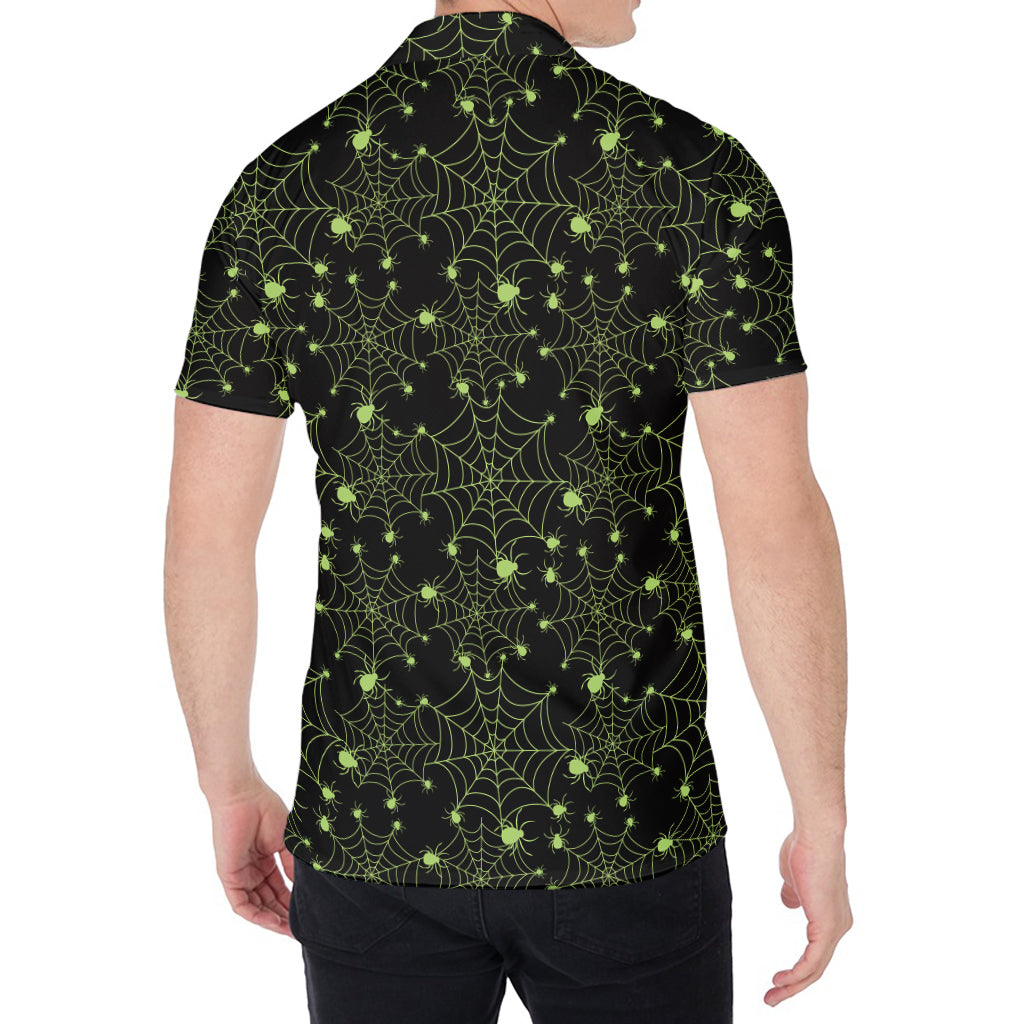 Black And Green Spider Web Pattern Print Men's Shirt