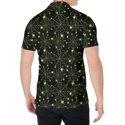 Black And Green Spider Web Pattern Print Men's Shirt