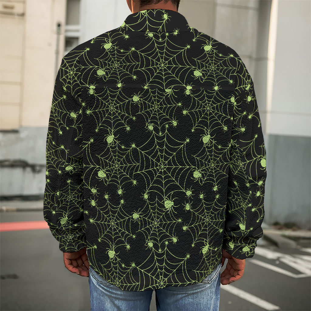 Black And Green Spider Web Pattern Print Men's Shirt Jacket