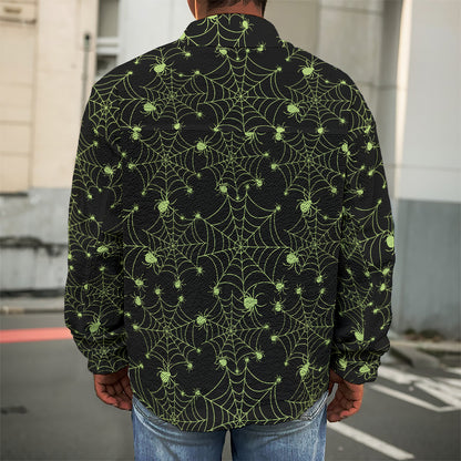 Black And Green Spider Web Pattern Print Men's Shirt Jacket