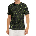 Black And Green Spider Web Pattern Print Men's Short Sleeve Rash Guard