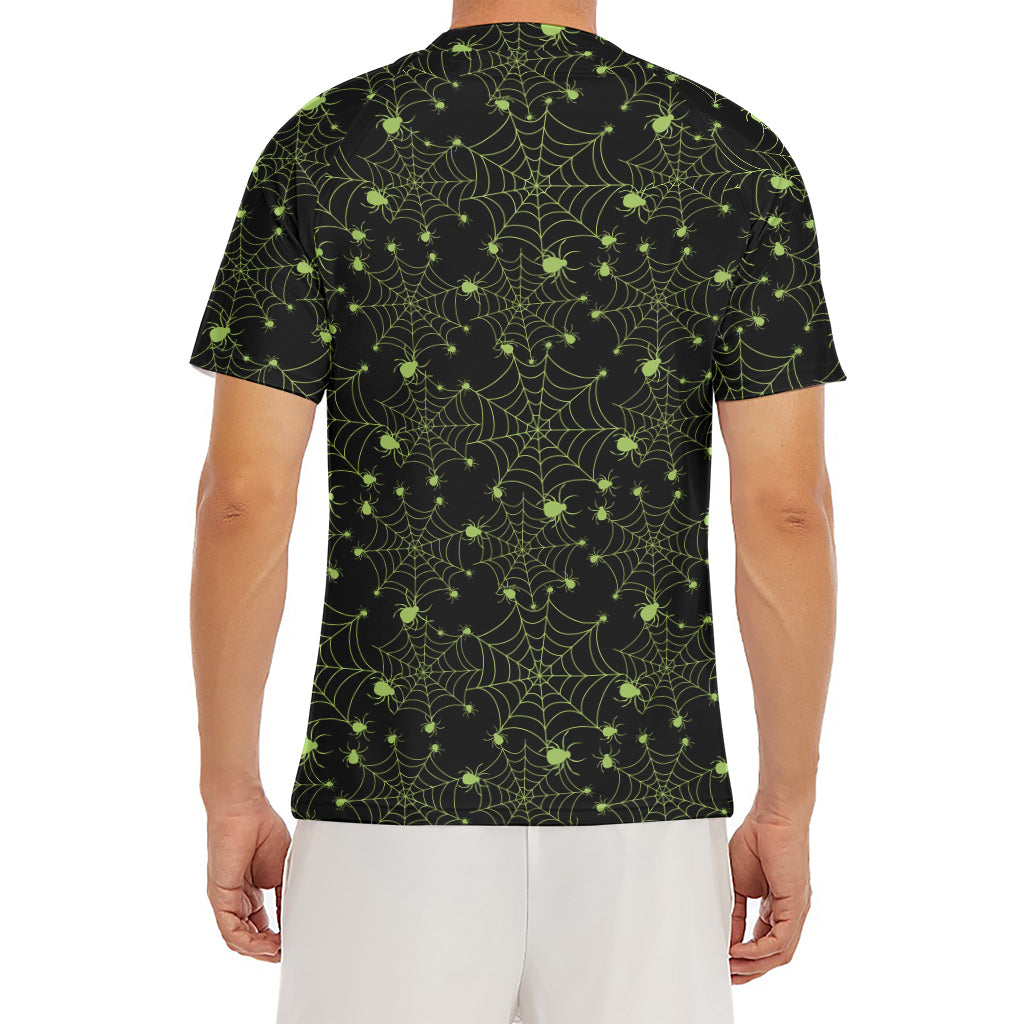 Black And Green Spider Web Pattern Print Men's Short Sleeve Rash Guard