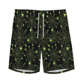 Black And Green Spider Web Pattern Print Men's Athletic Shorts