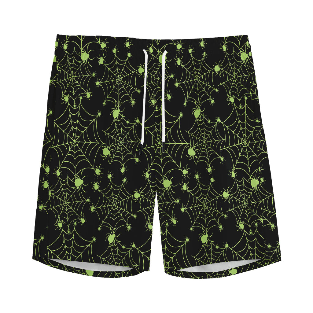 Black And Green Spider Web Pattern Print Men's Sports Shorts