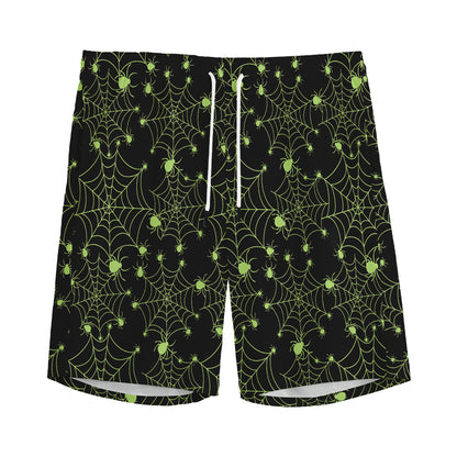 Black And Green Spider Web Pattern Print Men's Sports Shorts