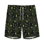 Black And Green Spider Web Pattern Print Men's Sports Shorts