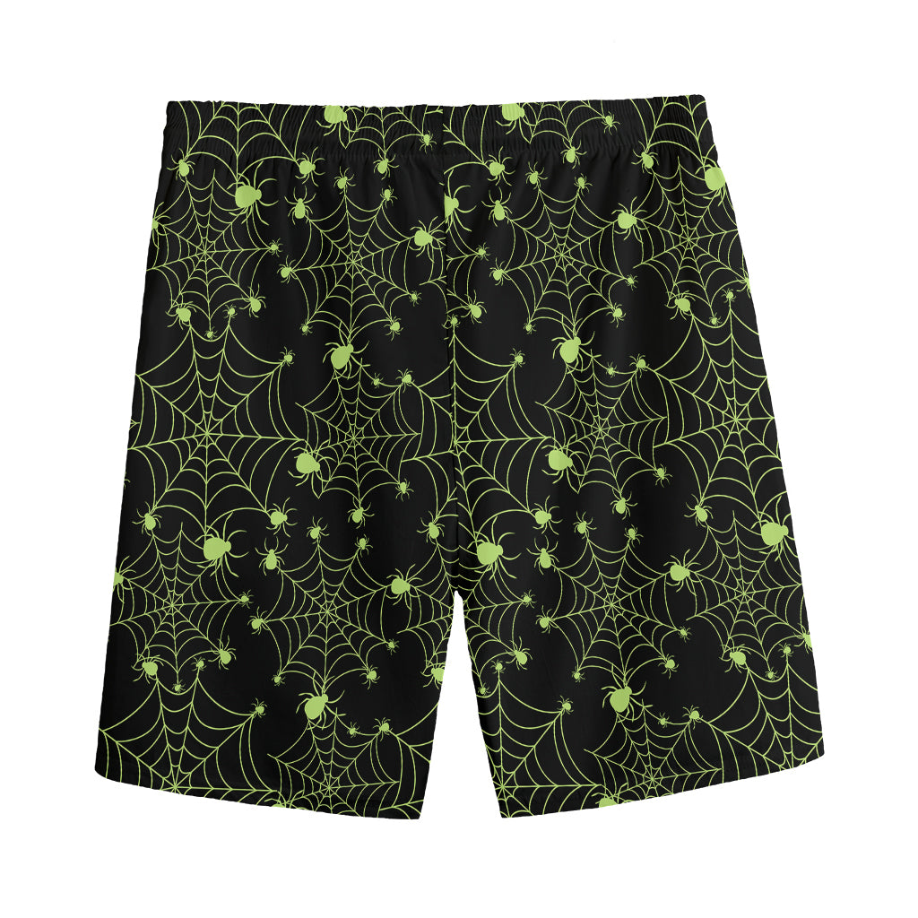 Black And Green Spider Web Pattern Print Men's Sports Shorts