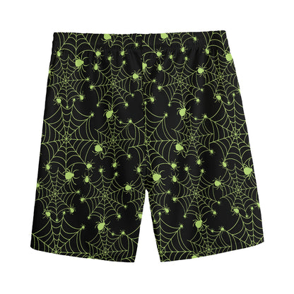 Black And Green Spider Web Pattern Print Men's Sports Shorts
