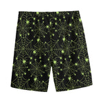 Black And Green Spider Web Pattern Print Men's Sports Shorts