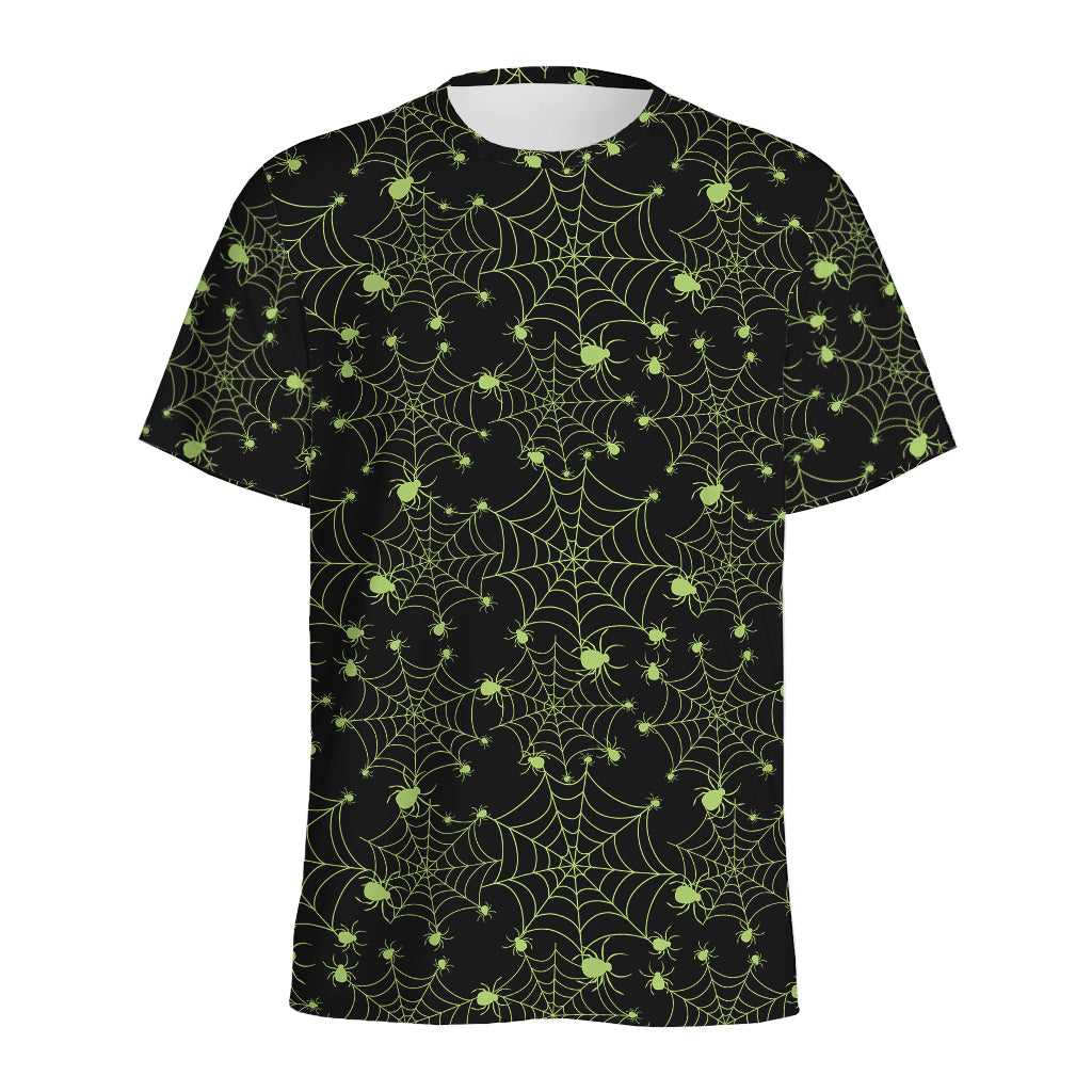 Black And Green Spider Web Pattern Print Men's Sports T-Shirt
