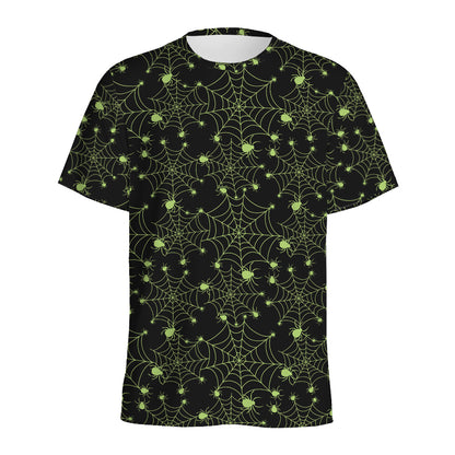 Black And Green Spider Web Pattern Print Men's Sports T-Shirt