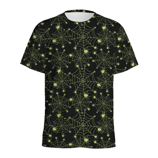 Black And Green Spider Web Pattern Print Men's Sports T-Shirt