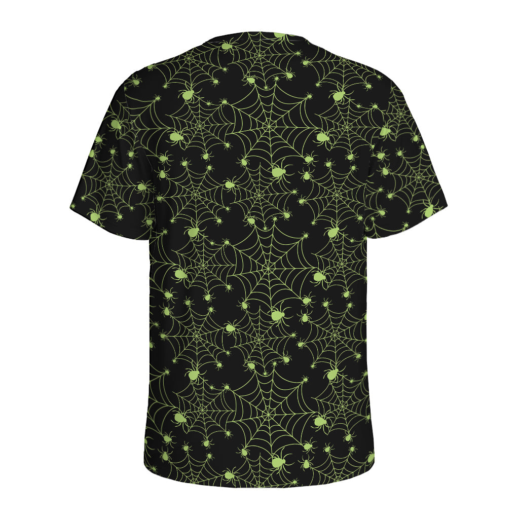 Black And Green Spider Web Pattern Print Men's Sports T-Shirt