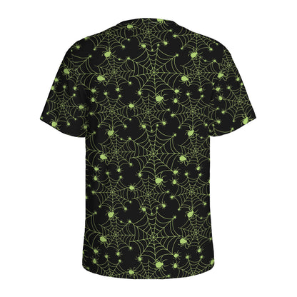 Black And Green Spider Web Pattern Print Men's Sports T-Shirt