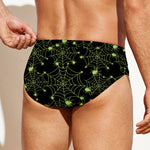 Black And Green Spider Web Pattern Print Men's Swim Briefs