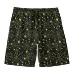 Black And Green Spider Web Pattern Print Men's Swim Trunks
