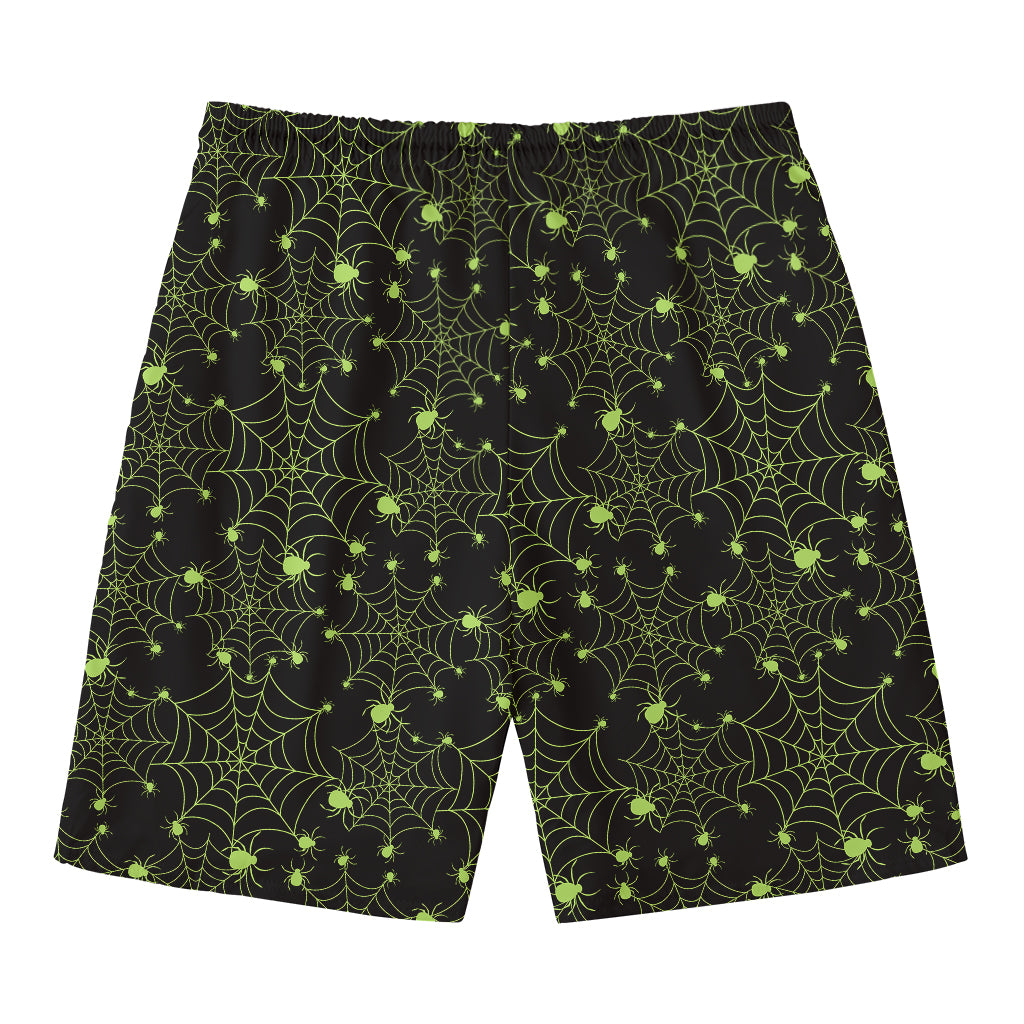 Black And Green Spider Web Pattern Print Men's Swim Trunks