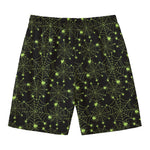 Black And Green Spider Web Pattern Print Men's Swim Trunks