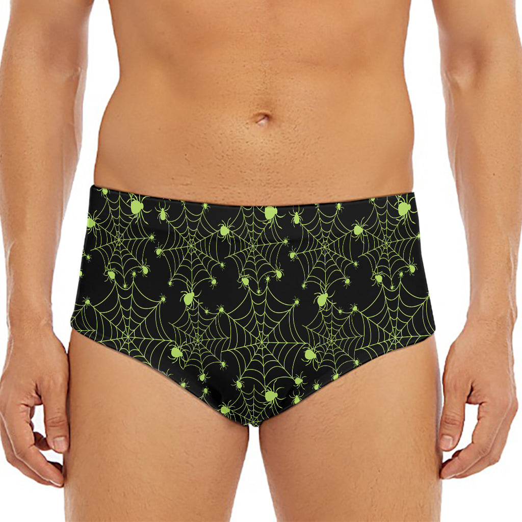 Black And Green Spider Web Pattern Print Men's Triangle Swim Briefs
