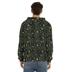 Black And Green Spider Web Pattern Print Men's Velvet Pullover Hoodie