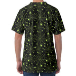 Black And Green Spider Web Pattern Print Men's Velvet T-Shirt
