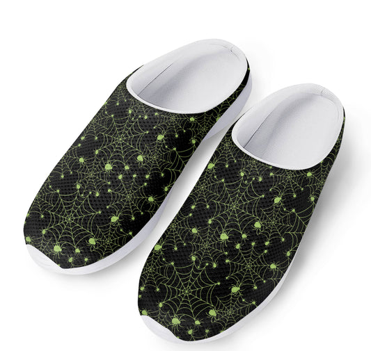 Black And Green Spider Web Pattern Print Mesh Casual Shoes