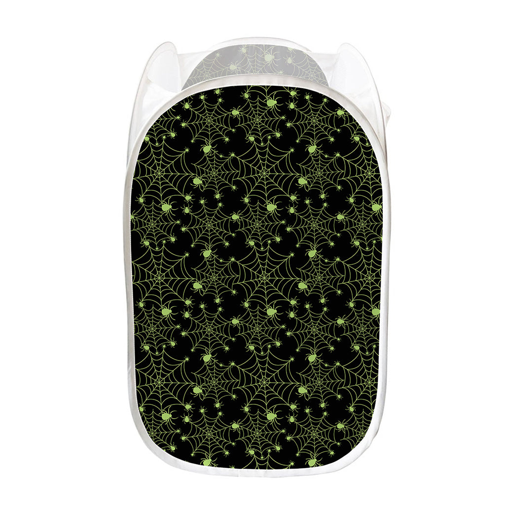 Black And Green Spider Web Pattern Print Mesh Laundry Hamper