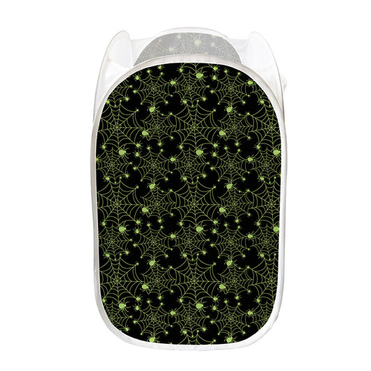 Black And Green Spider Web Pattern Print Mesh Laundry Hamper