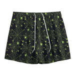 Black And Green Spider Web Pattern Print Mesh Shorts