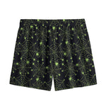 Black And Green Spider Web Pattern Print Mesh Shorts