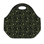 Black And Green Spider Web Pattern Print Neoprene Lunch Bag