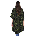 Black And Green Spider Web Pattern Print Open Front Beach Cover Up