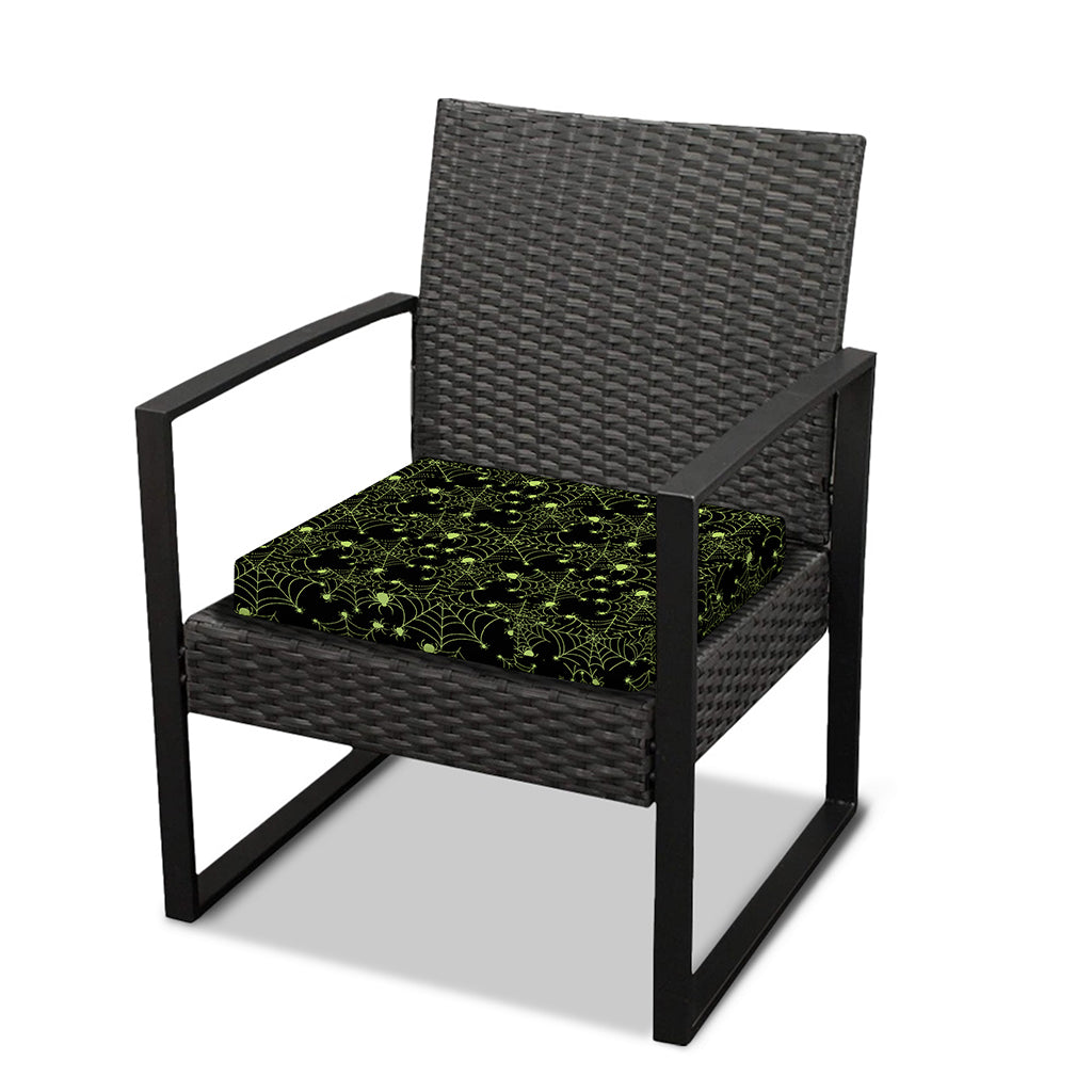 Black And Green Spider Web Pattern Print Outdoor Seat Cushion Cover