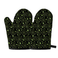 Black And Green Spider Web Pattern Print Oven Mitts