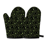 Black And Green Spider Web Pattern Print Oven Mitts