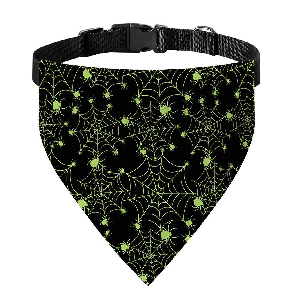 Black And Green Spider Web Pattern Print Over The Collar Dog Bandana